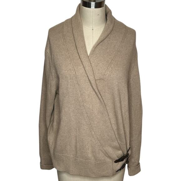 Brooks Brothers Beige Tan Wrap V-Neck 2 Buckle Side Closure Sweater Women's XL - Picture 1 of 5